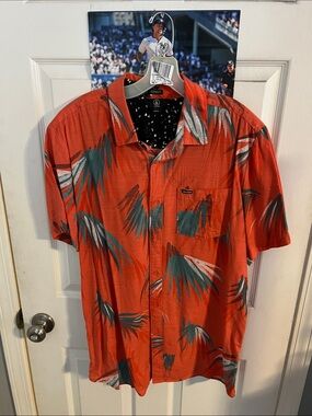 Volcom Men’s Orange/Pink Button-Down Tropical Print Shirt